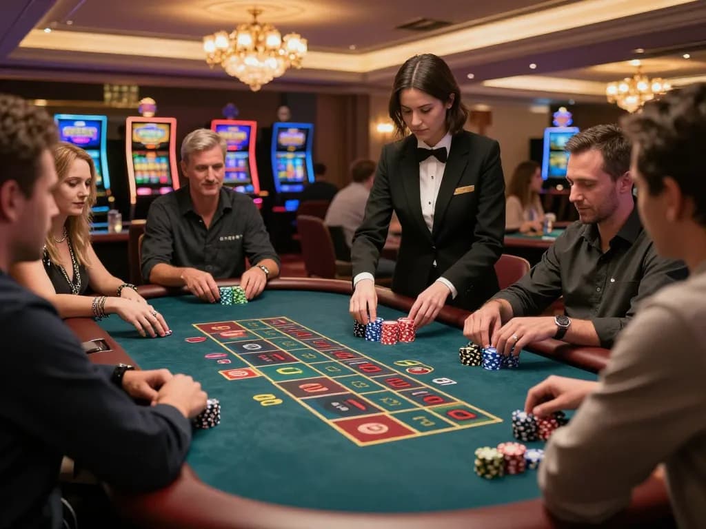 TWIN68 players eagerly placing bets at a roulette table in a luxurious casino atmosphere