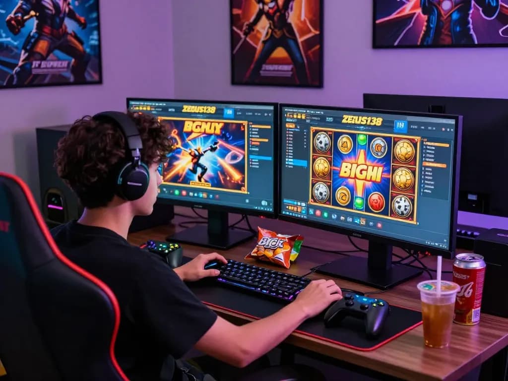 Engaging online gaming scene with Zeus138 interface showing vibrant slot games and immersive player experience.