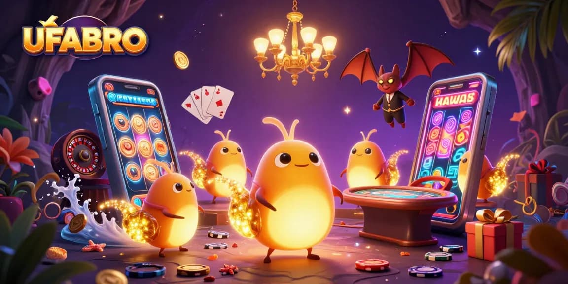 Experience the thrill with UFABRO's colorful cave casino and animated characters.