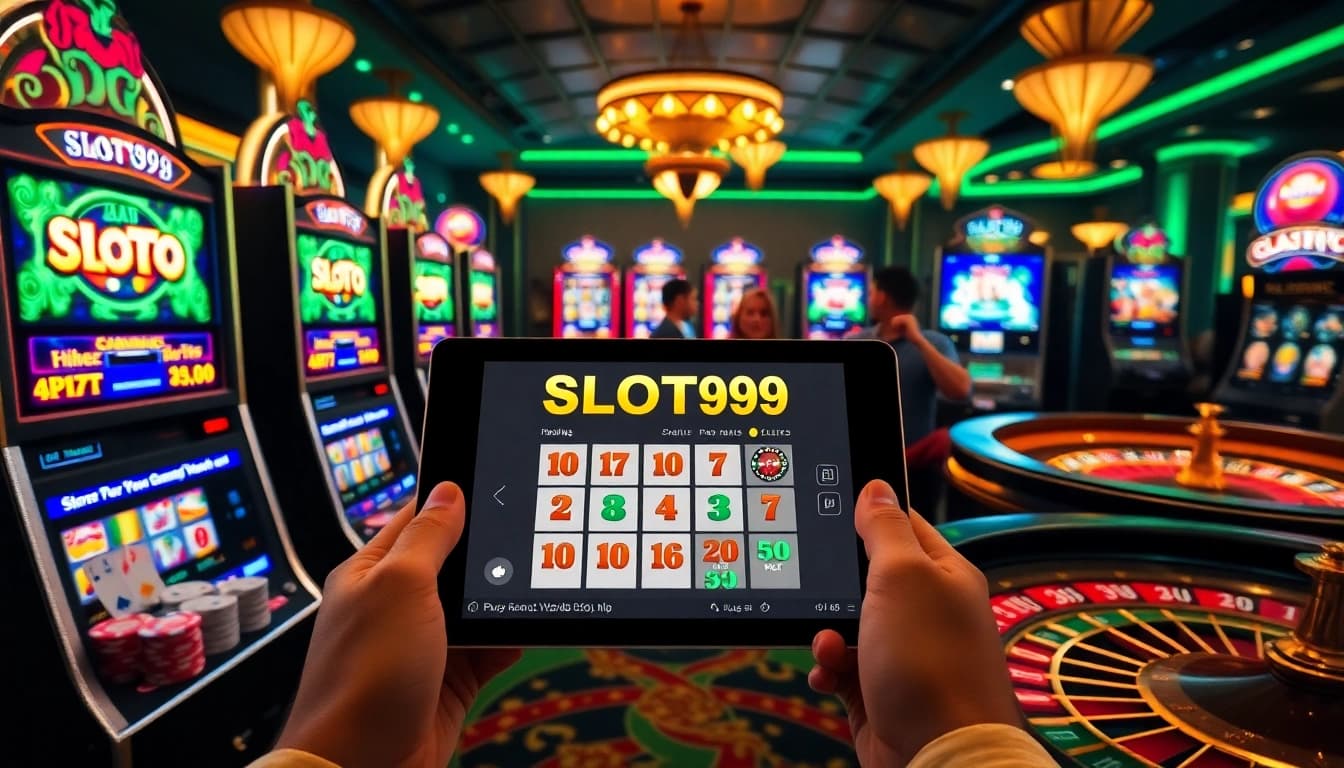 SLOT99 slot machines and vibrant gaming interface in an engaging casino scene.