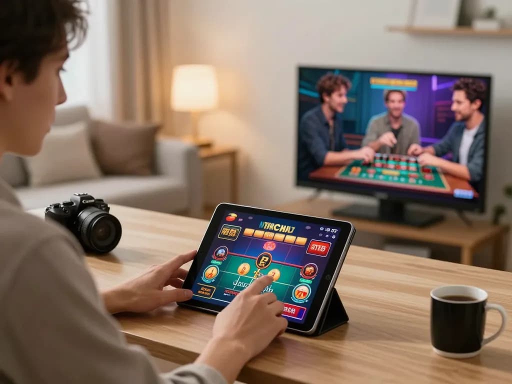 Engaging online gaming session at Nhà cái gg88 with interactive tablet display.
