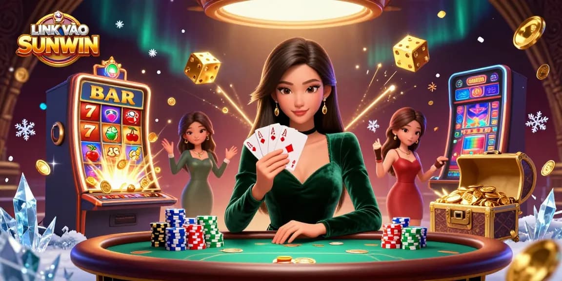 Play and win big with LINK VÀO SUNWIN at the luxury poker table surrounded by casino excitement.
