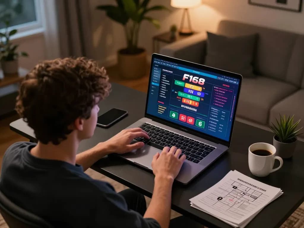 Engaging in online poker at F168 with strategy notes and relaxed home setting.