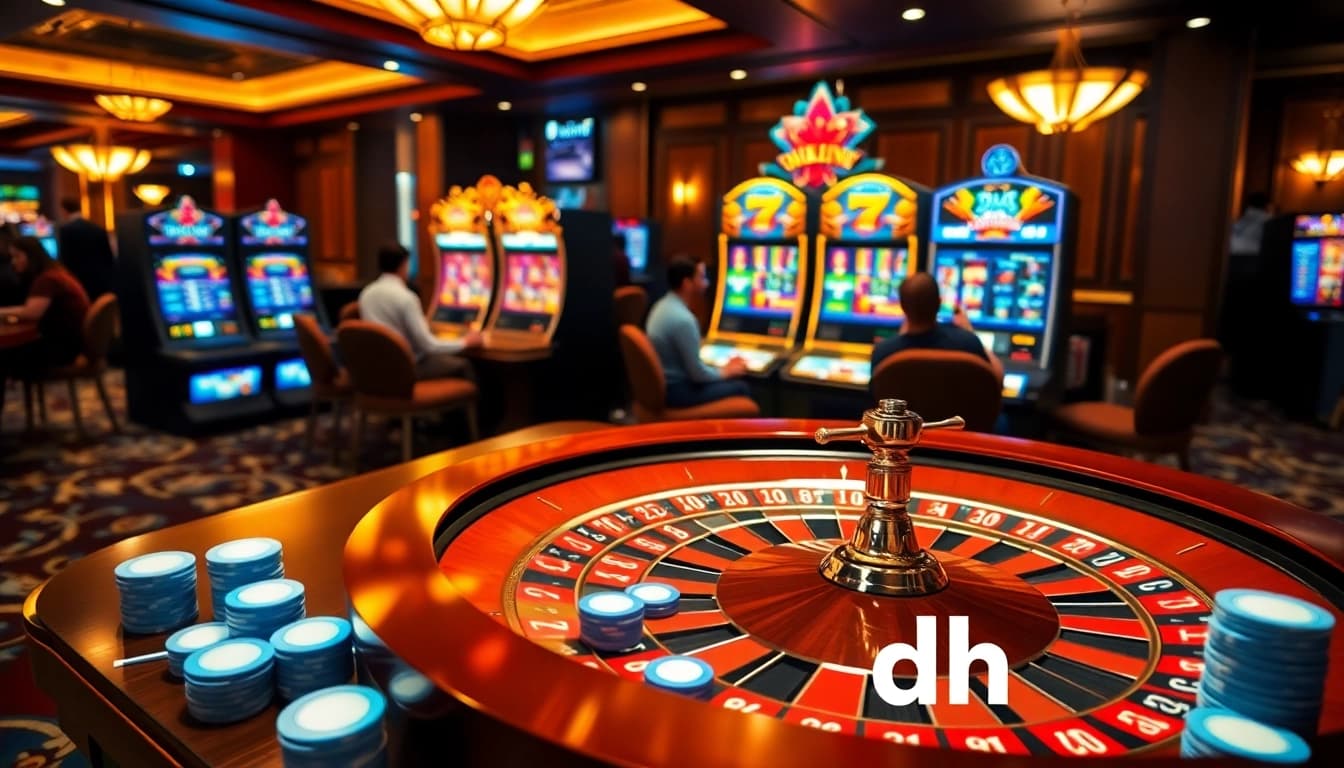 Experience high-stakes gaming at dh88 with vibrant casino tables and thrilling slot machines.