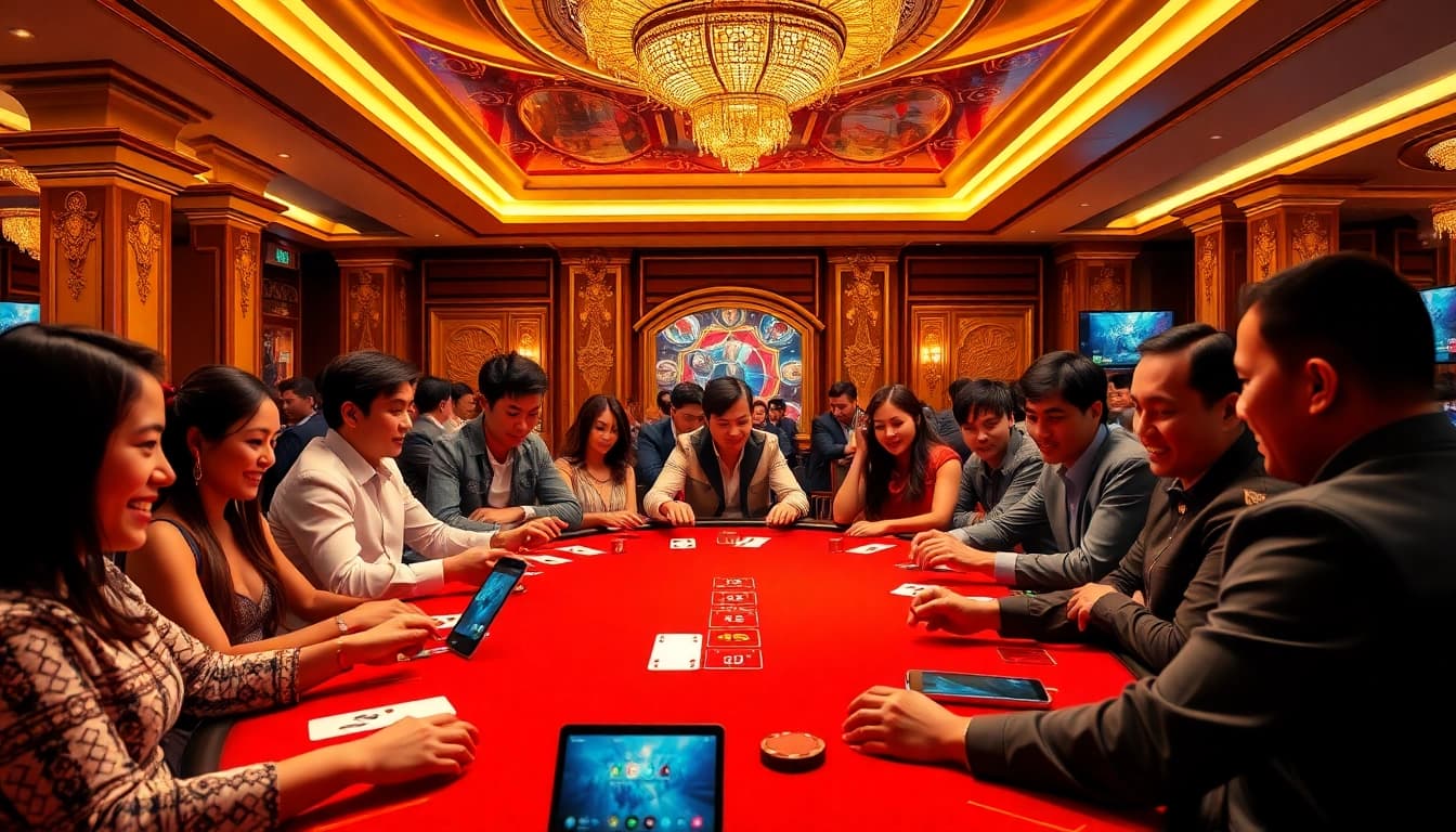 Engaging players at an online game bài đổi thưởng casino, showcasing excitement and luxury.