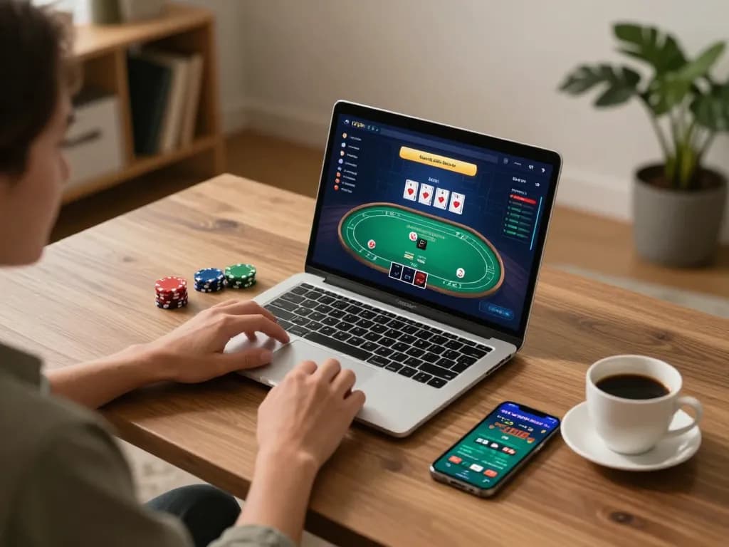Engaging in togel online gaming with a cozy home setup showcasing live dealer interactions and strategy planning.