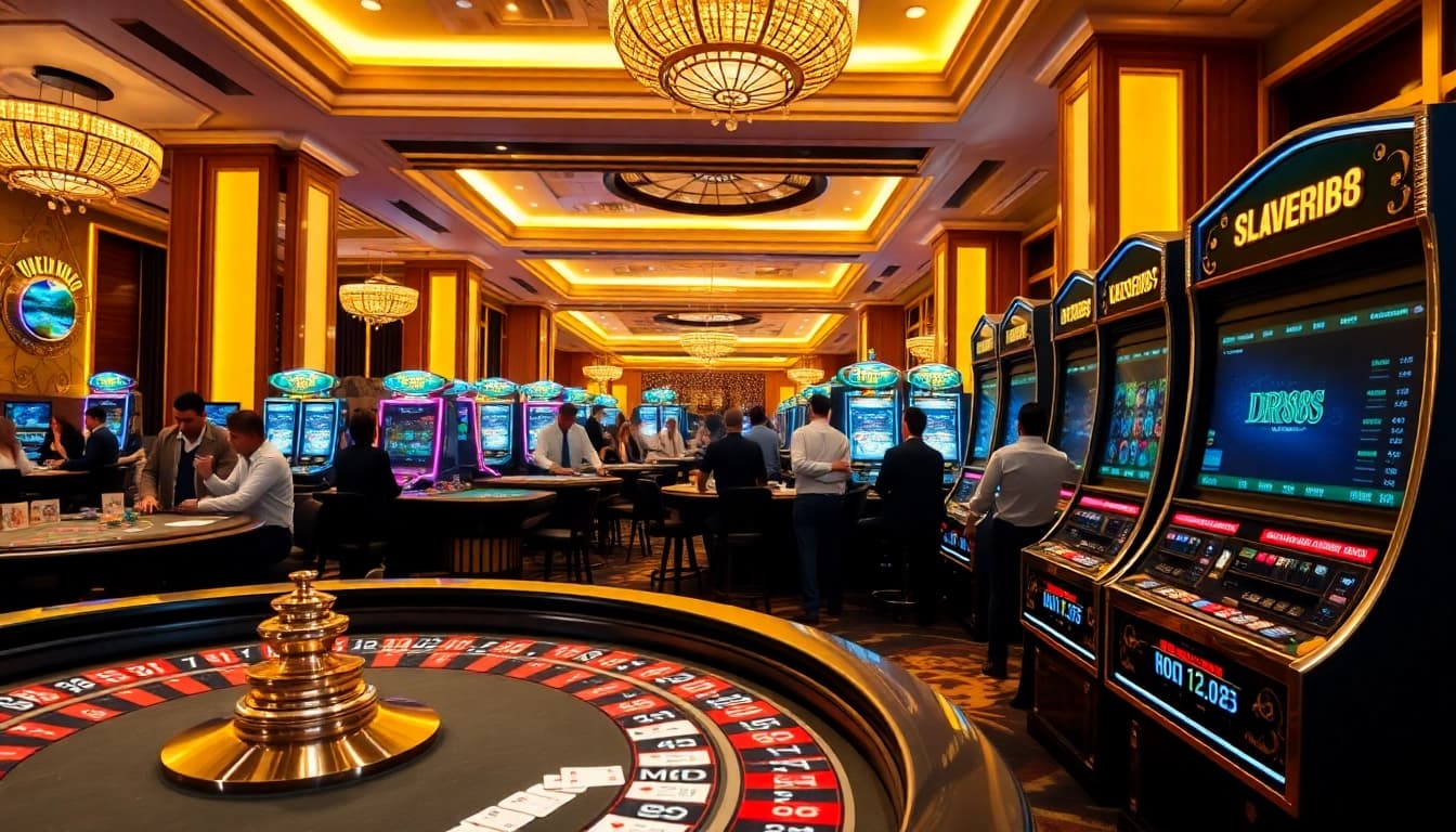 Experience the thrill of DR88 with dynamic casino visuals showcasing games and betting excitement.