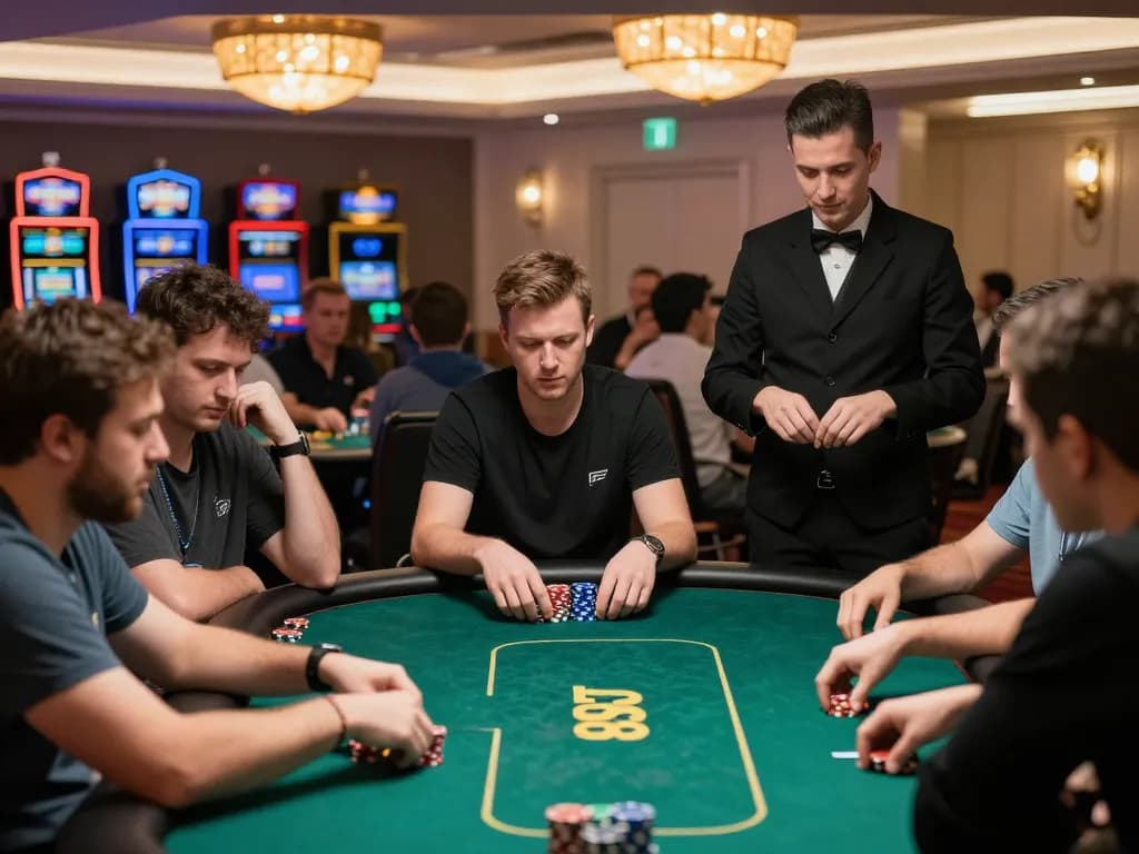 Players compete in a thrilling rr88 poker game, showcasing strategy and high-stakes decision-making.