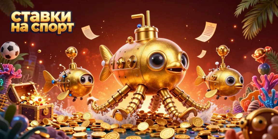 Betting on sports with excitement, featuring vibrant sports elements symbolizing ставки на спорт in a dynamic underwater scene.