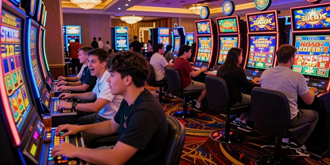 Excited players enjoying bonus buy slots at a vibrant casino