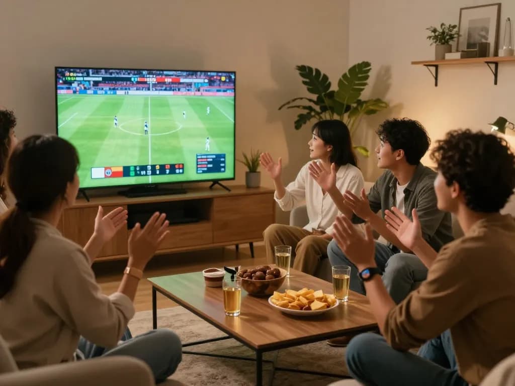 KÈO TRỰC TUYẾN sports betting scene capturing friends engaging in live betting discussions.