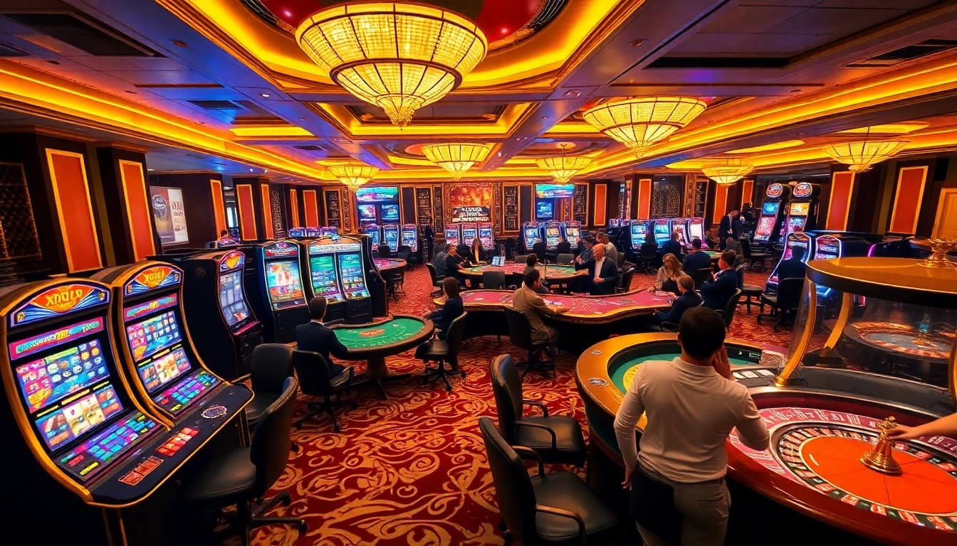 Engaged players enjoying the excitement of thể thao xn88 betting at elegant casino tables.