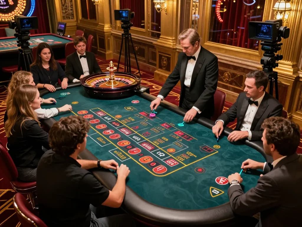 Cá cược Vk88 at a luxurious live dealer casino table featuring an engaging roulette game.