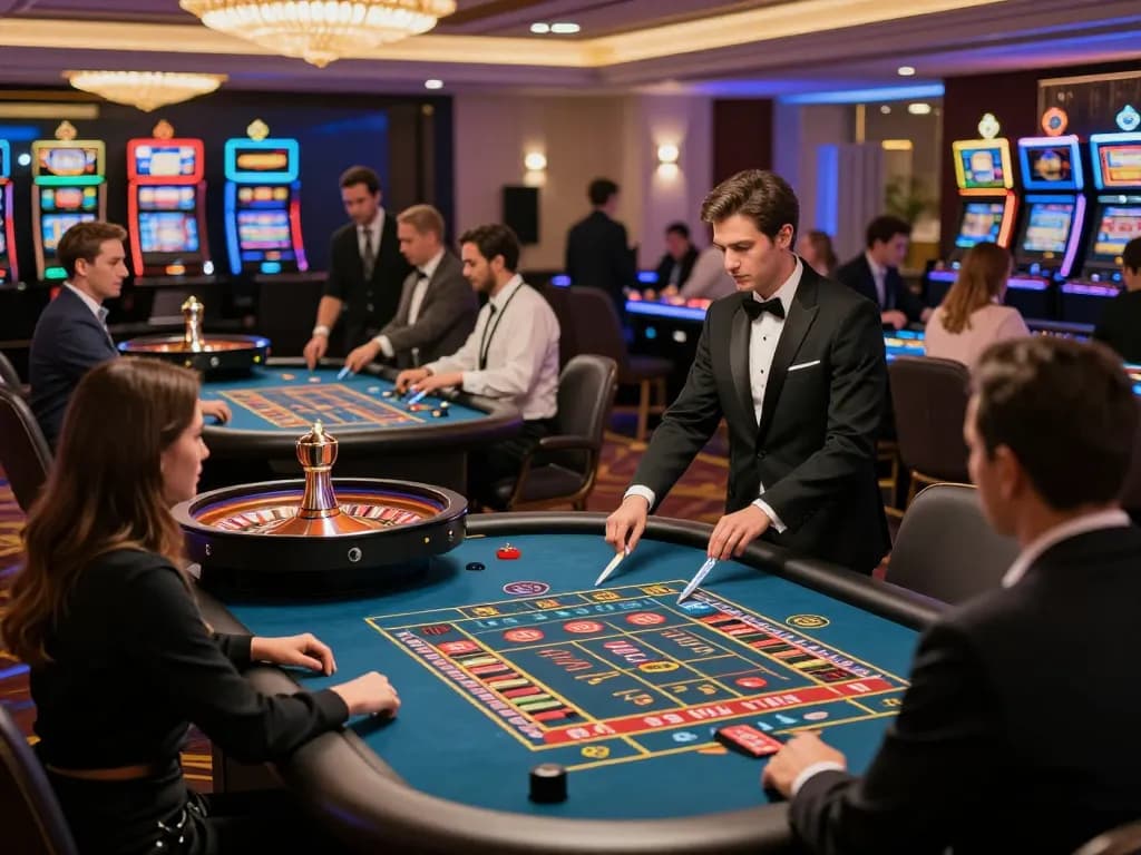 Players betting at 88VIN roulette table in elegant casino atmosphere, capturing excitement and luxury.