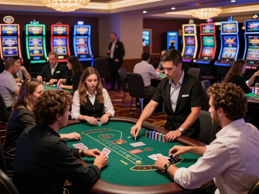 Players engaged in intense blackjack gameplay at bem88 casino, showcasing casino excitement and strategy.