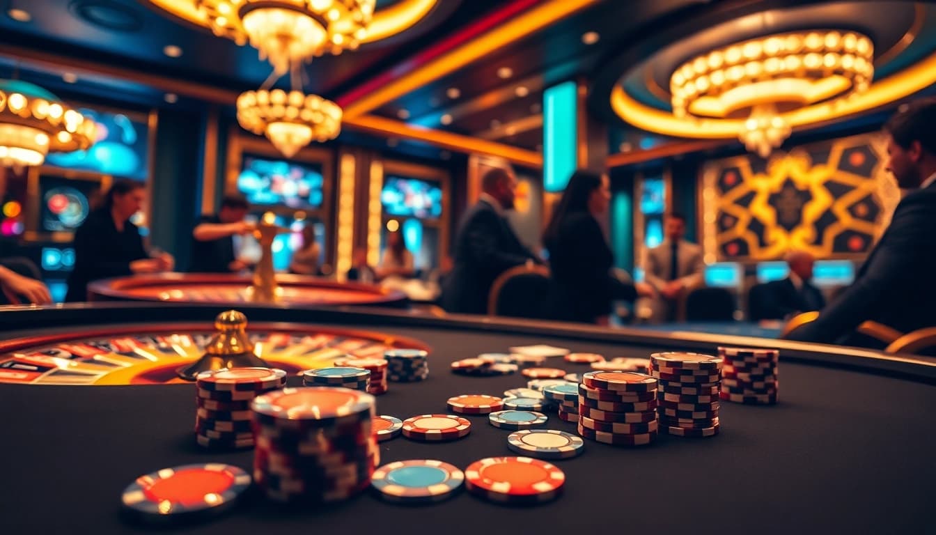 Players enjoying intense poker at a luxurious s666 casino table.