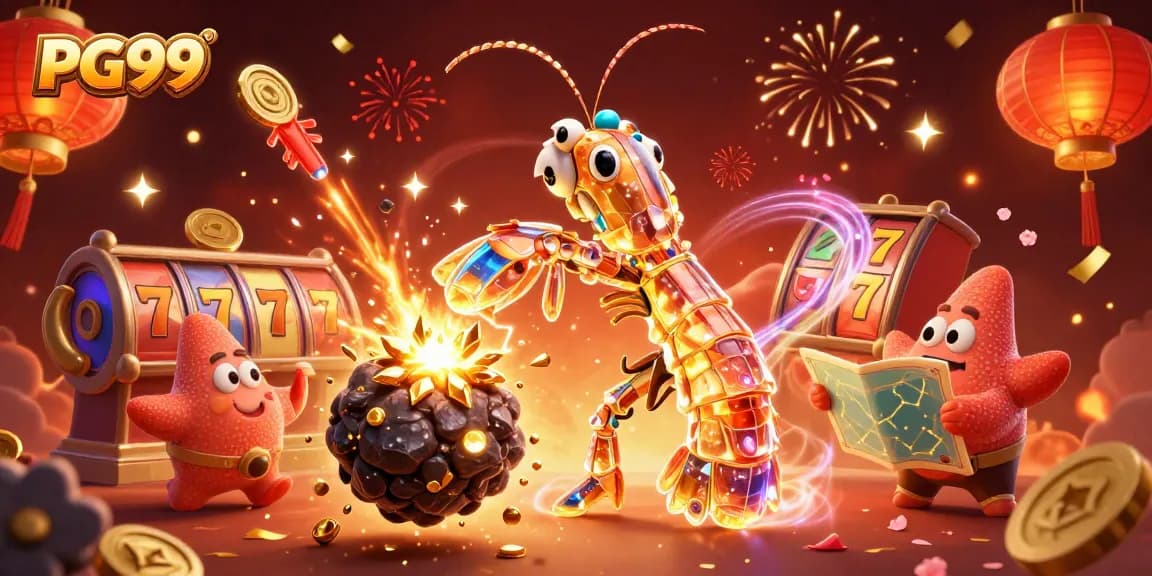 Experience thrilling gaming at PG99 with a vibrant illustration of galactic characters and explosive jackpots.