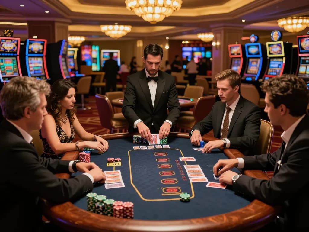 Engage in strategic gameplay at NK88 blackjack table with lively atmosphere and vibrant chips.