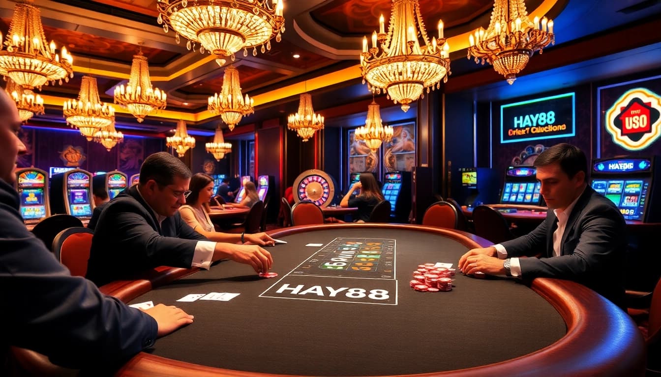 Experience the thrilling action at HAY88 casino with high-stakes poker and vibrant ambiance.