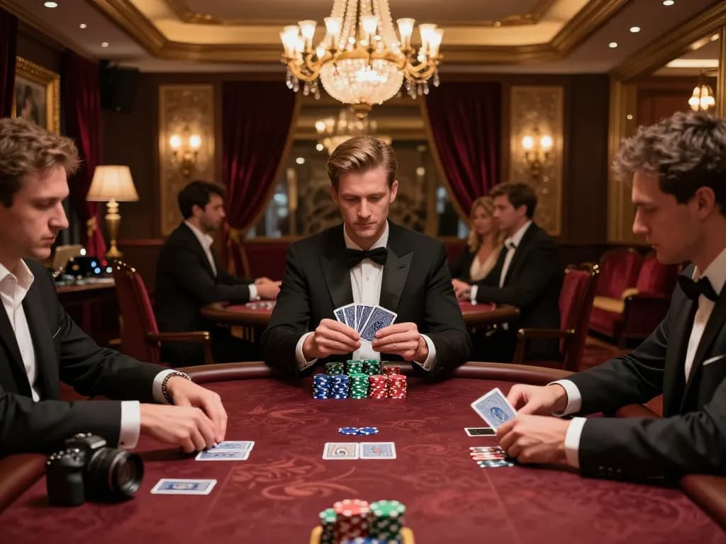 Engaging poker room scene showcasing luxury and strategy, emphasizing Nk88 link for online players.