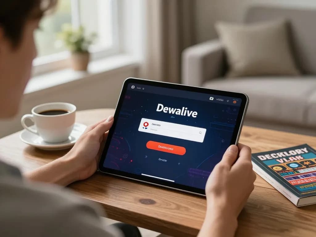 Dewalive Login showcased on a tablet, capturing an online gaming session at home with strategic elements
