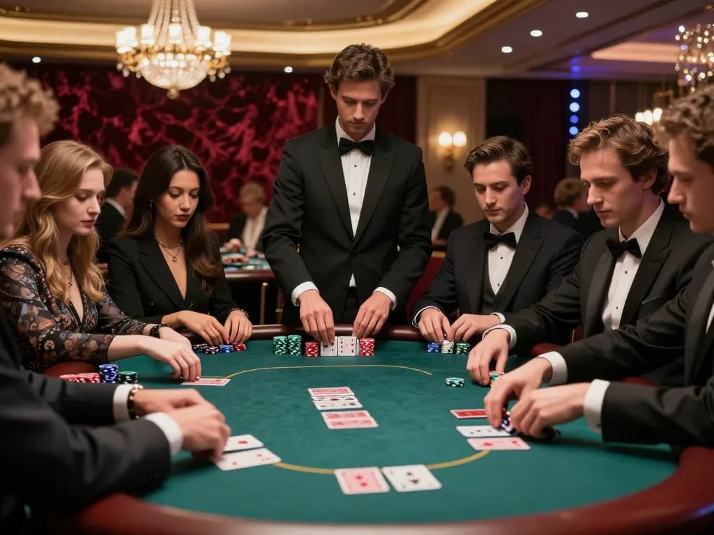 go99 poker game in progress at a luxurious casino table showcasing high-stakes action.