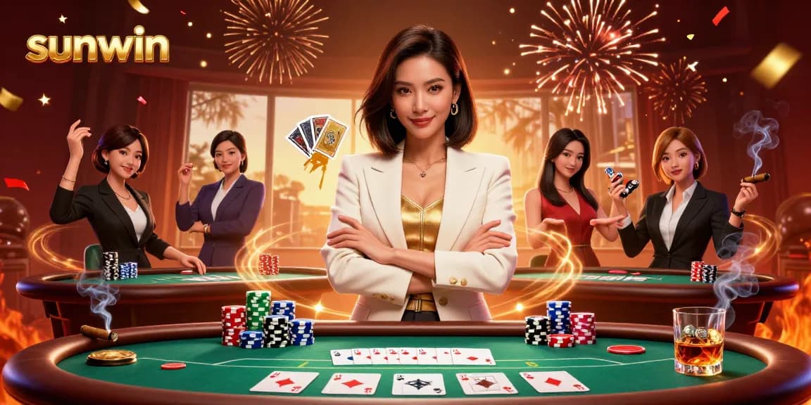 Experience thrilling gameplay at Sunwin with a glamorous poker scene illuminated by golden energy.