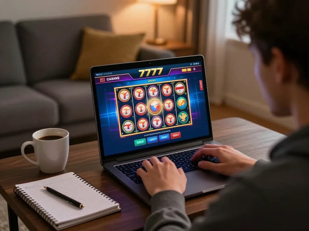 Engaged user playing msg777 online slots in a cozy home atmosphere with strategic tools nearby.