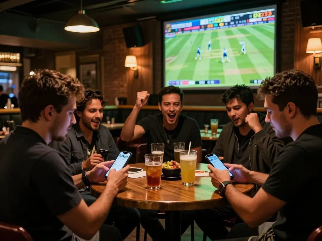 Exciting sports betting moment at BK33 with enthusiastic players watching live events.