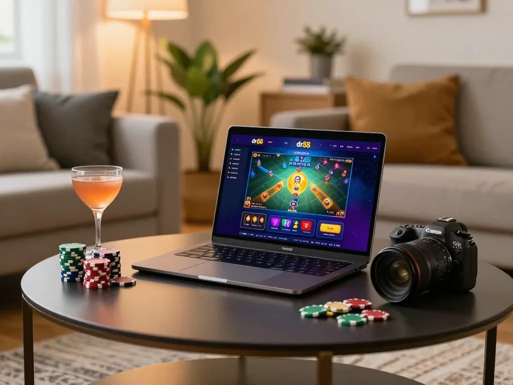 Engaging online gaming experience with dr88 interface displayed on a laptop in a stylish home setting