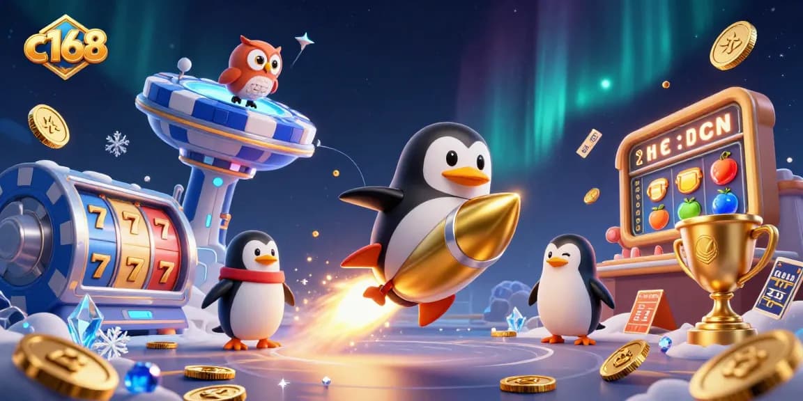 Win big with c168 in this exciting 3D casino scene featuring fun slots and golden treasures.