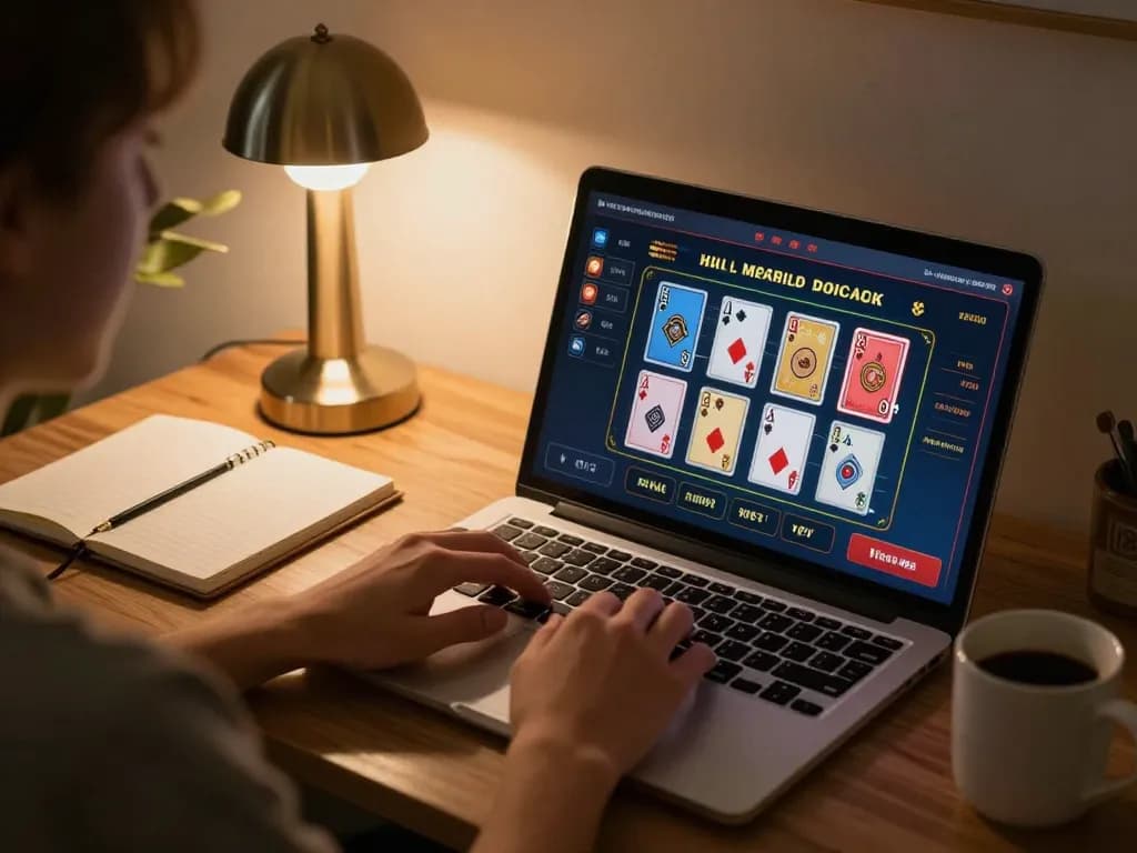 Engaging scene of say88 online gaming setup with cards displayed on screen, emphasizing strategic play.