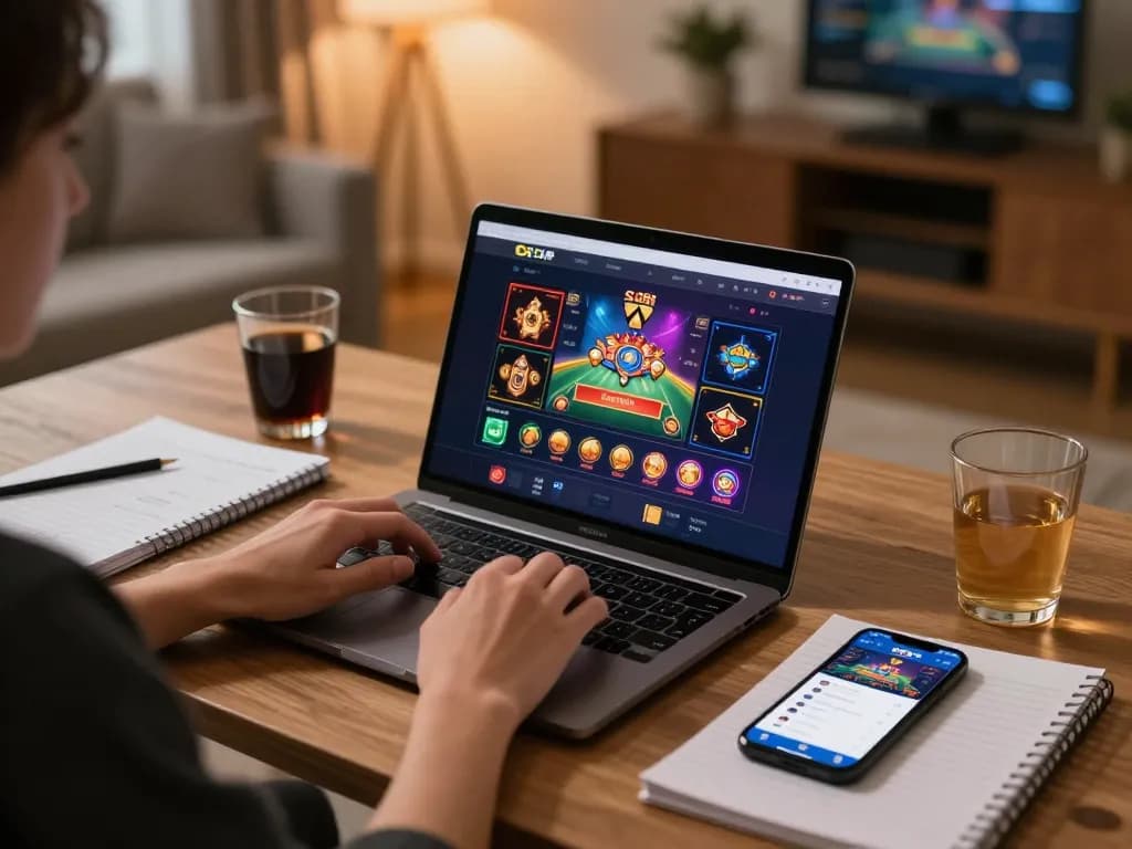 Engaging with SC88 Vip online gaming interface on a laptop showcasing casino strategy.