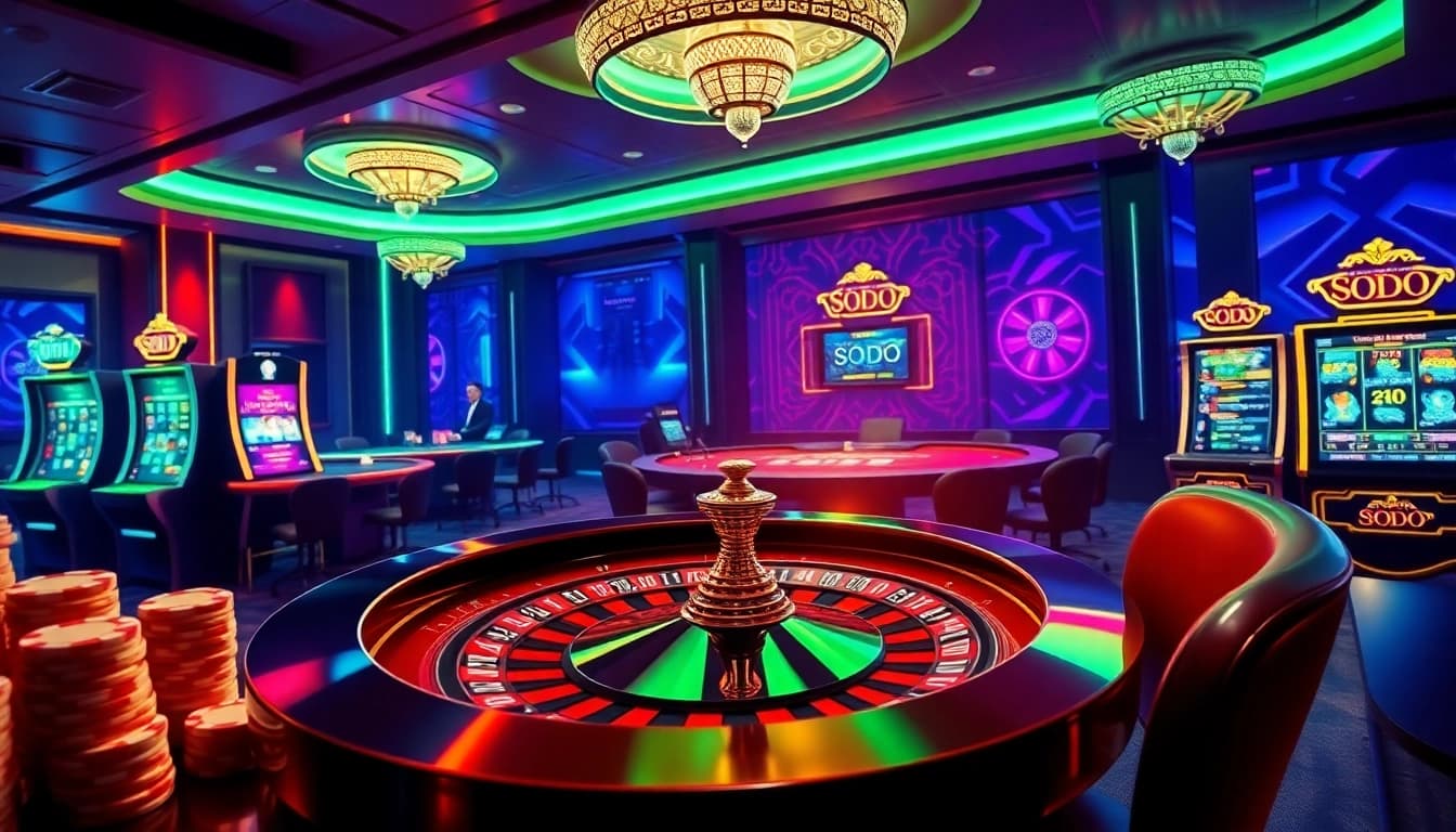 SODO Casino scene showcasing vibrant poker action with chips and roulette excitement.