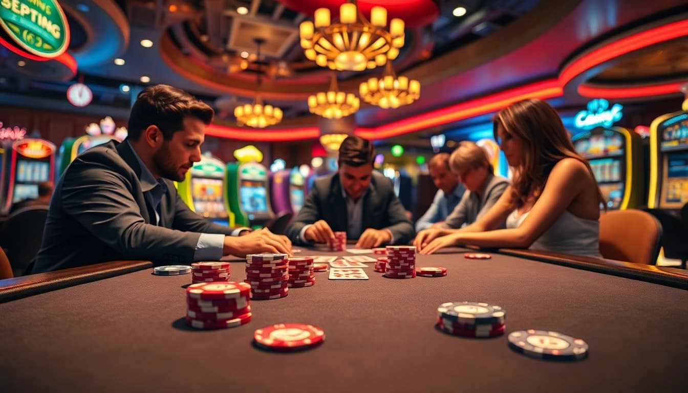 Katsu5 menawarkan pengalaman judi yang seru di meja poker, dengan pemain tampak fokus.