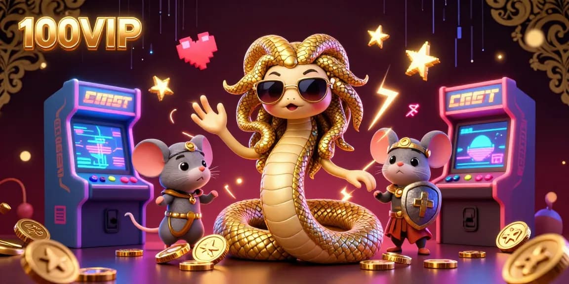 Join the excitement of 100VIP with vibrant casino-themed characters and engaging game elements.