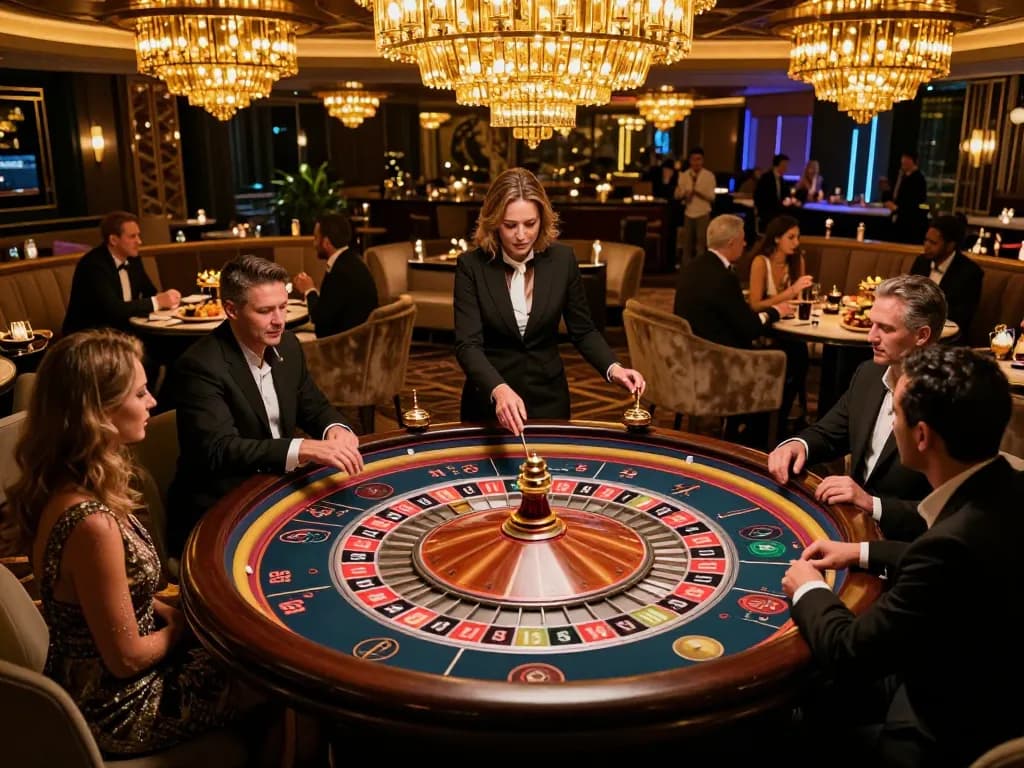 Players enjoying live roulette at LV88 casino table with vibrant atmosphere.