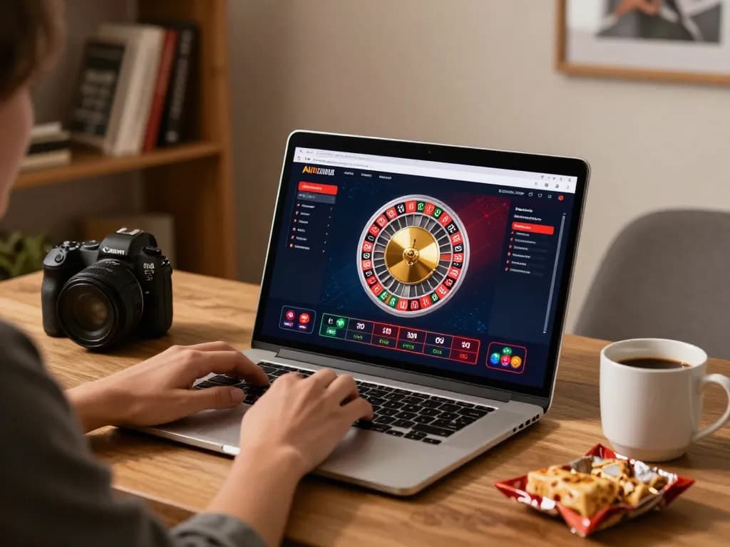 Player enjoying XX88's online roulette game from a stylish home setup with snacks.