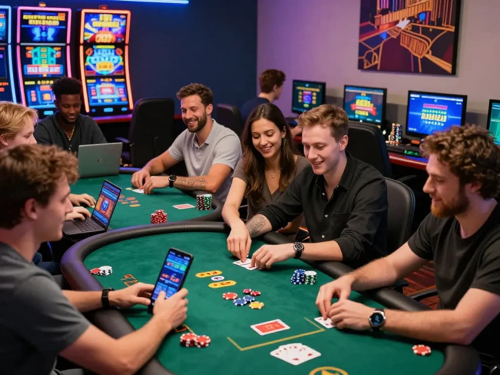 Gambling excitement at 789win with diverse players enjoying online games in a vibrant setting.