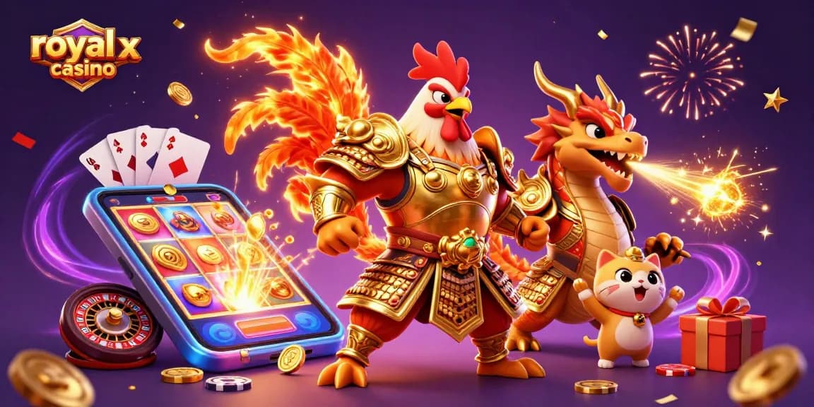 Experience exciting gameplay with royal x casino featuring colorful slot games, golden coins, and dynamic characters.