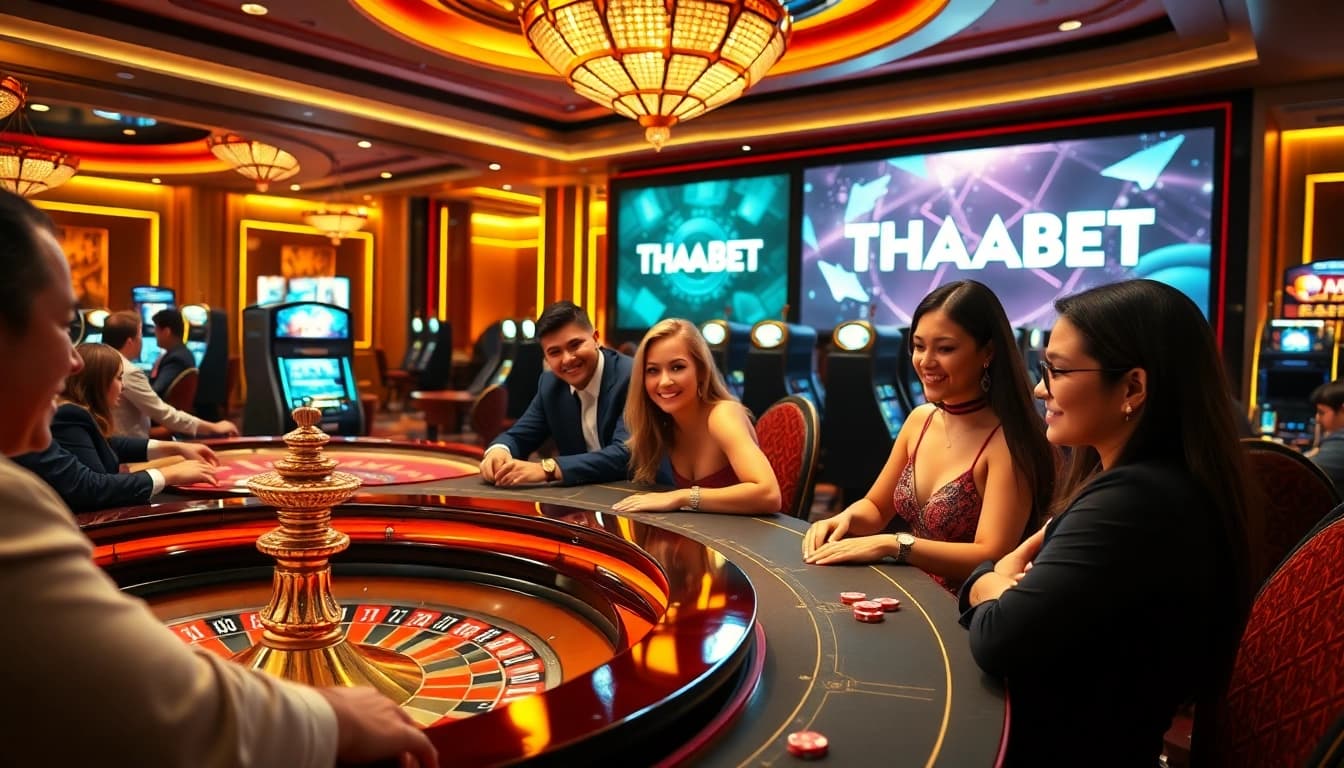 Players enjoying thrilling gaming experiences at THABET's modern casino tables.