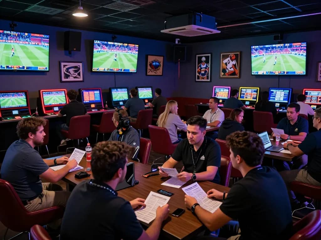 Excited bettors engaging in sports betting at XX88's vibrant lounge, showcasing dynamic live events and interactive atmosphere.