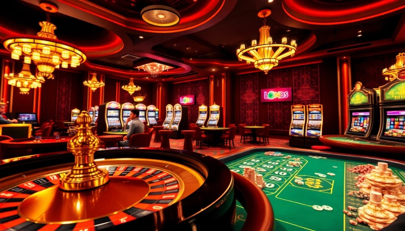 Engaged gamblers enjoying a vibrant online casino experience at https://luck882.co.com/, featuring poker tables and roulette.