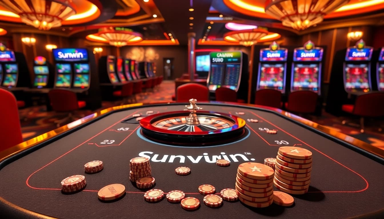 Sunwin players enjoying a luxurious poker experience at a vibrant online casino table.