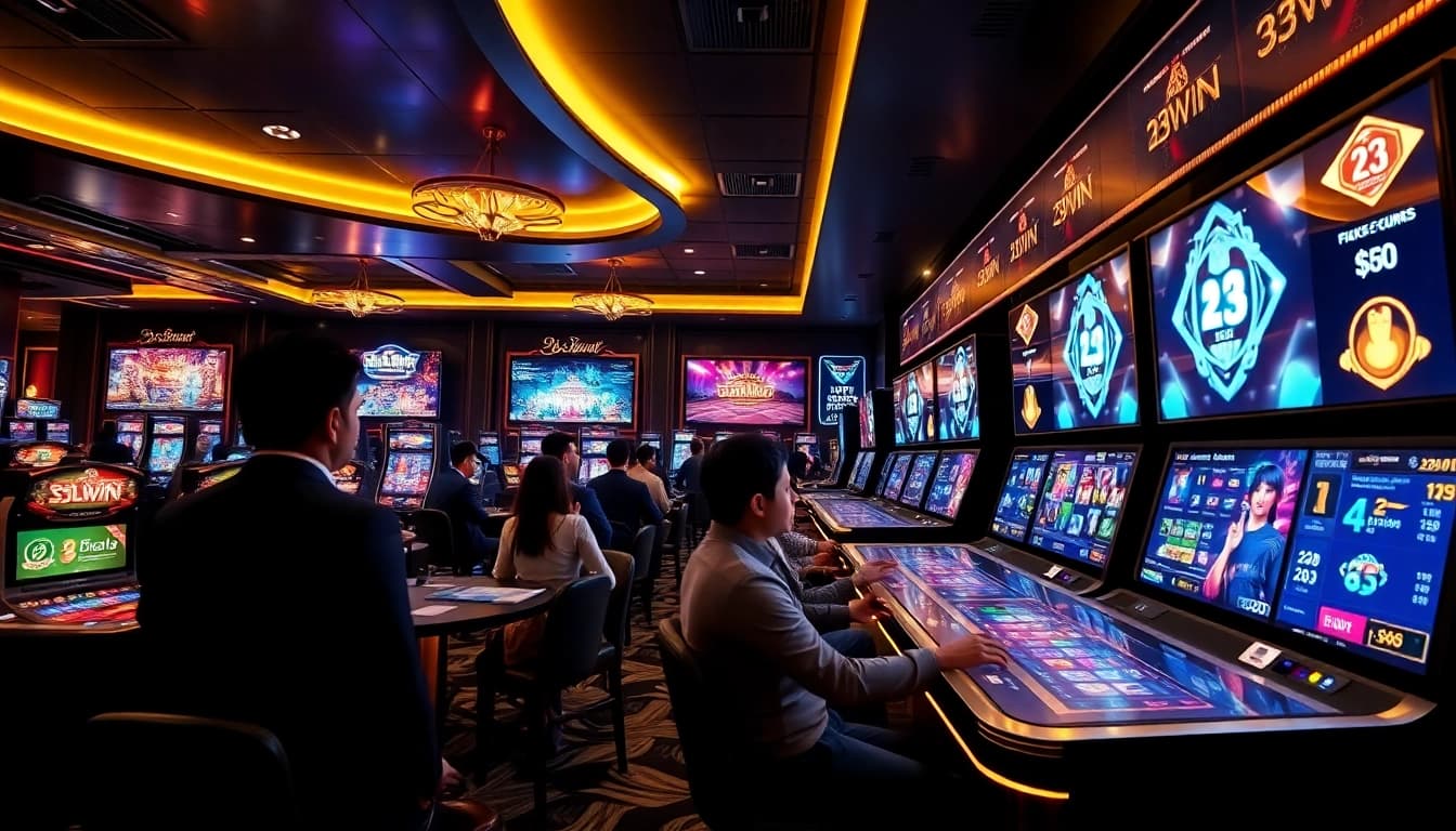 Exciting gameplay scene at 23win online casino, featuring diverse gaming options and a luxurious atmosphere.