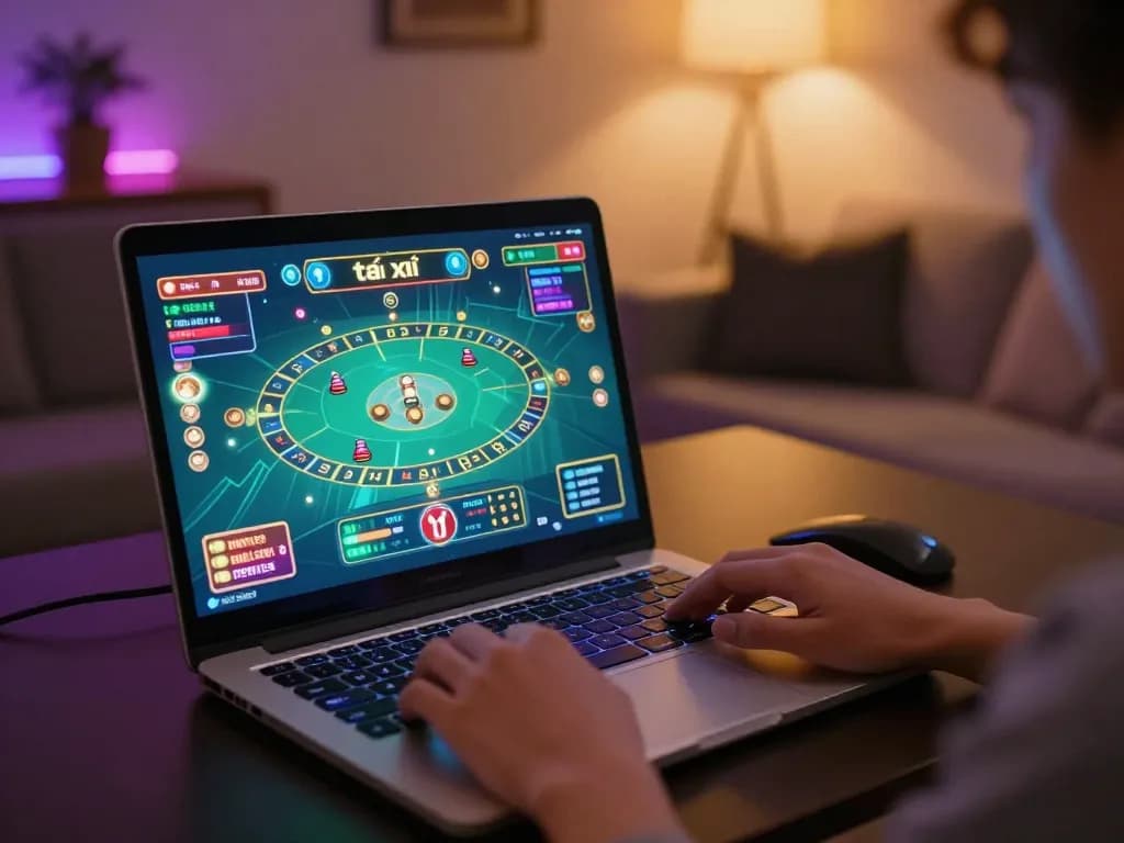 Taking action in tài xỉu online from a cozy home gaming setup with interactive gameplay.