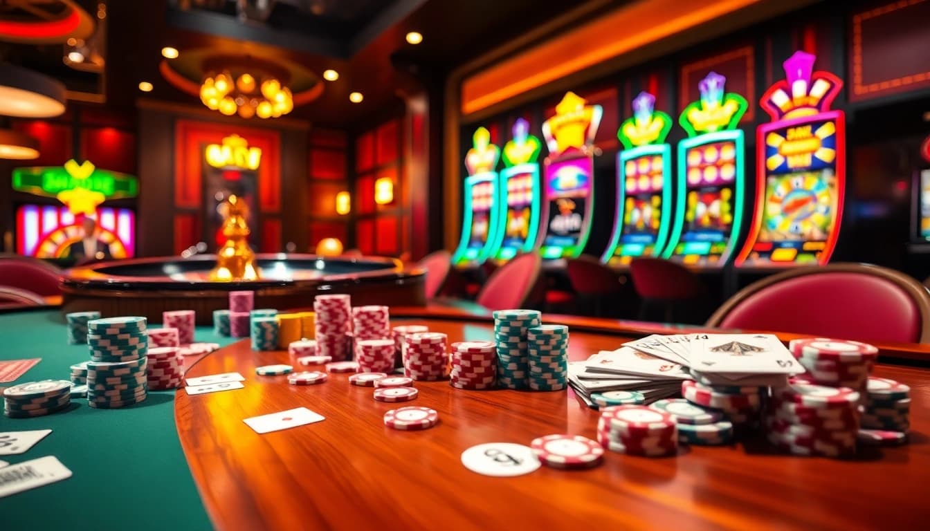 Tense moment at DF999's casino table with players engaged in poker and roulette action.