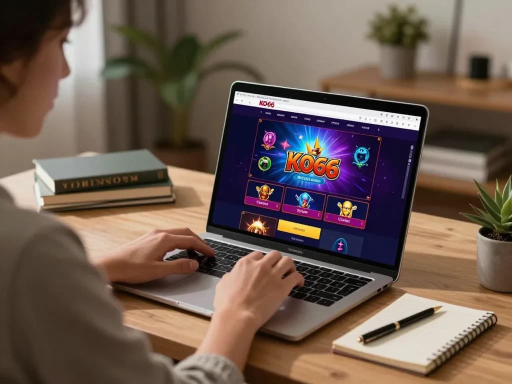 Engaging in online casino games at KO66 com from a stylish home office.