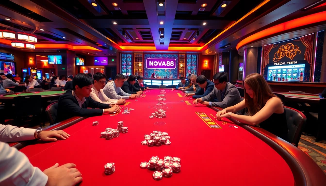 Engaging casino scene highlighting players at Nova88 Malaysia gaming tables.