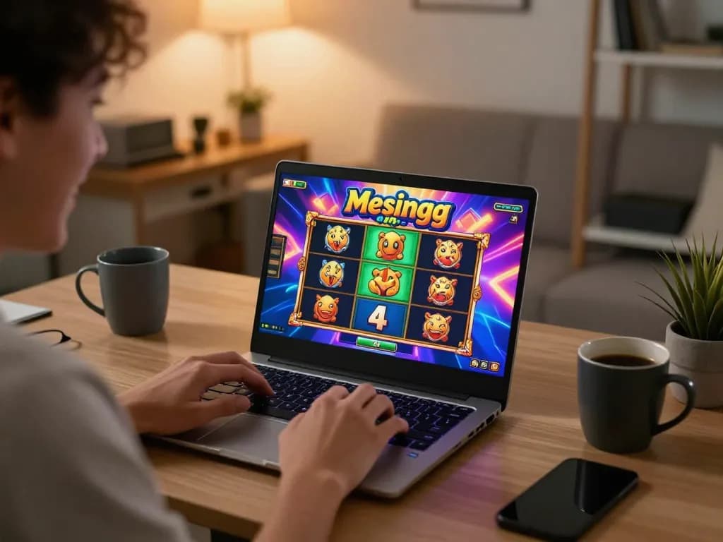 Engaging online gameplay on Mesingg slot game with colorful screen and relaxed player
